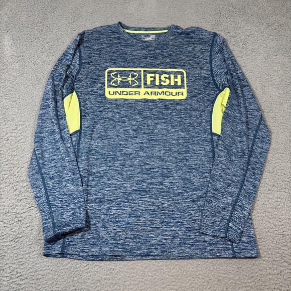 Under Armour Shirt Mens Sz L Blue Heat Gear Fishing Long Sleeve Fishing Vented - Picture 1 of 6